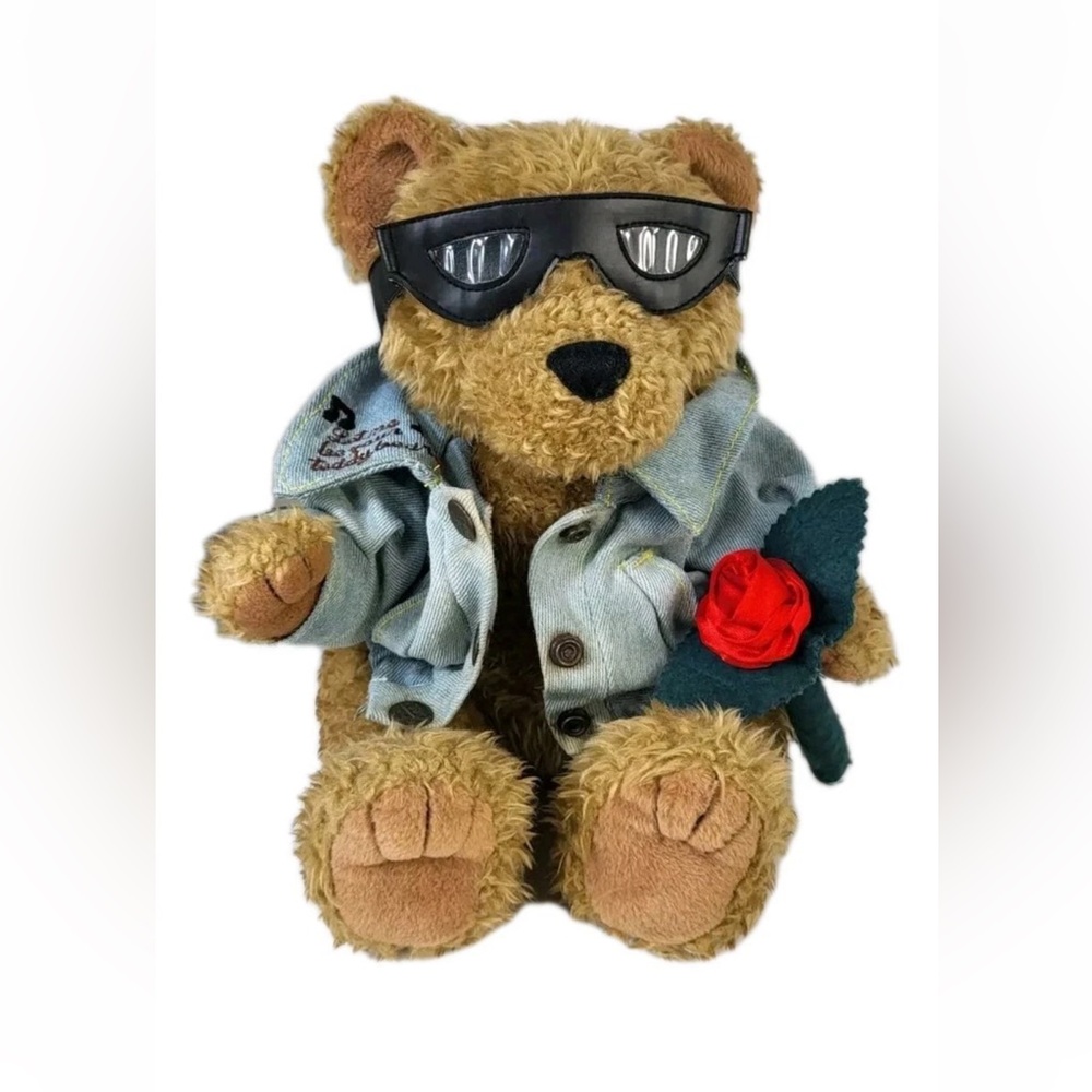 Presley Stuffed Teddy Bear First & Main Sunglasses Rose Denim Jacket Plush HTF